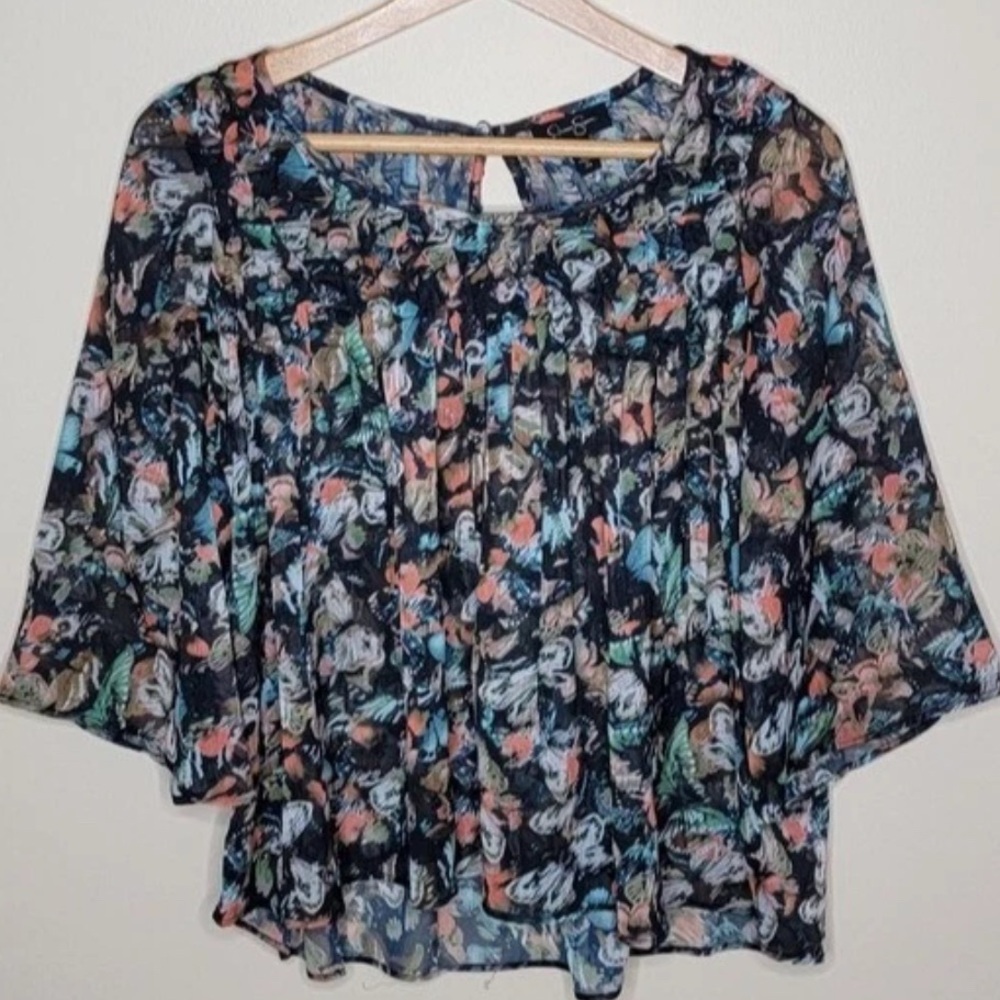 Jessica Simpson | Dark Floral Semi-Sheer Blouse with Pintuck Detail. Size 3X